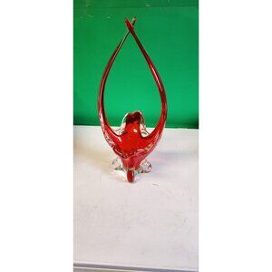 Vintage EDAG Chalet Style Red and Clear Art Glass Crosstipped Centerpiece/ Dish